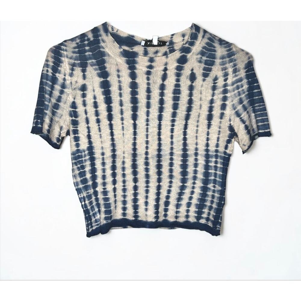 0187
Olivaceous Blue Tie Dye Short Sleeve Cropped Sweater Top NWT Small